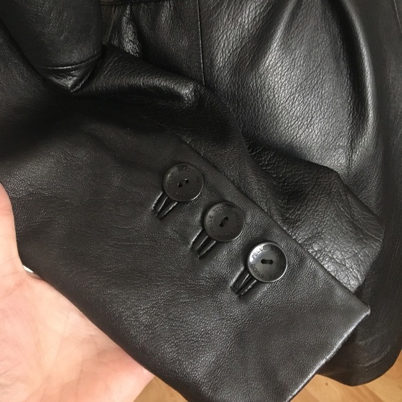 PELLE STUDIO double breasted black leather coat - Picture 4 of 6